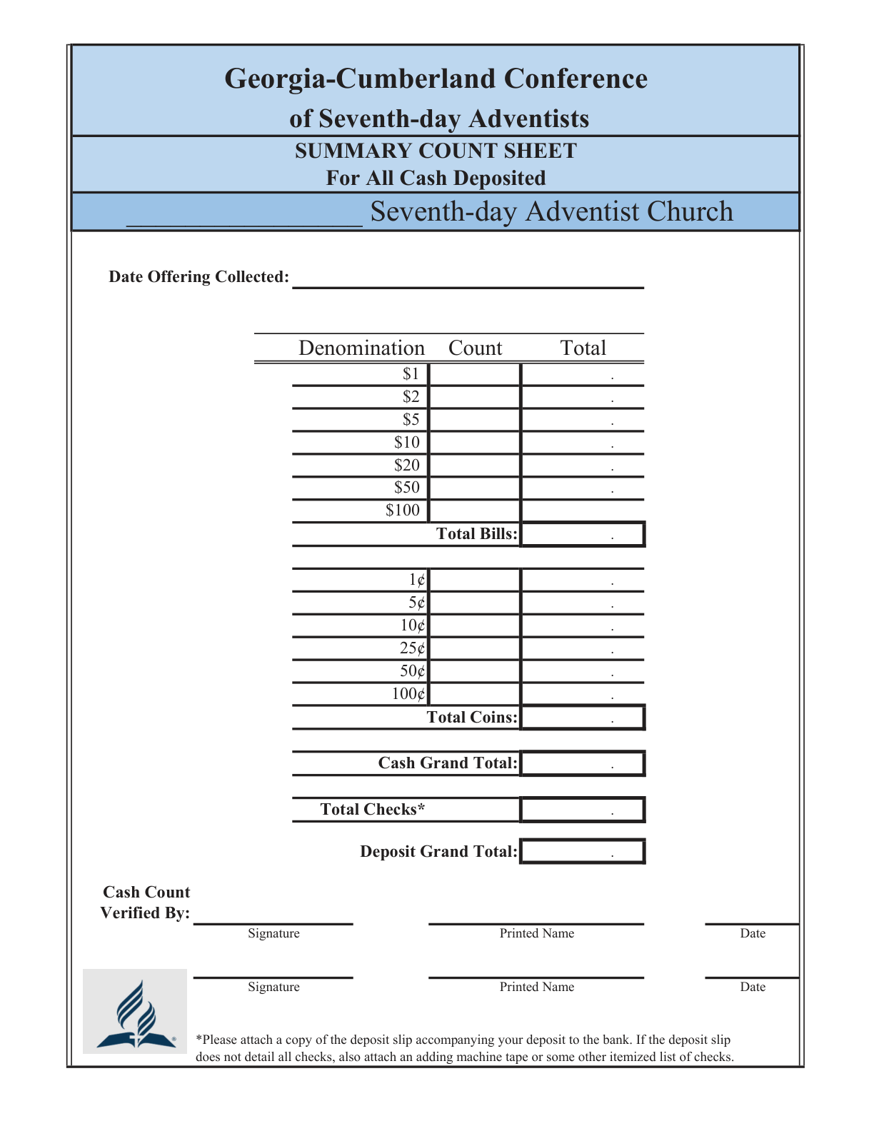 Preview of Cash Count Sheet - Simple
