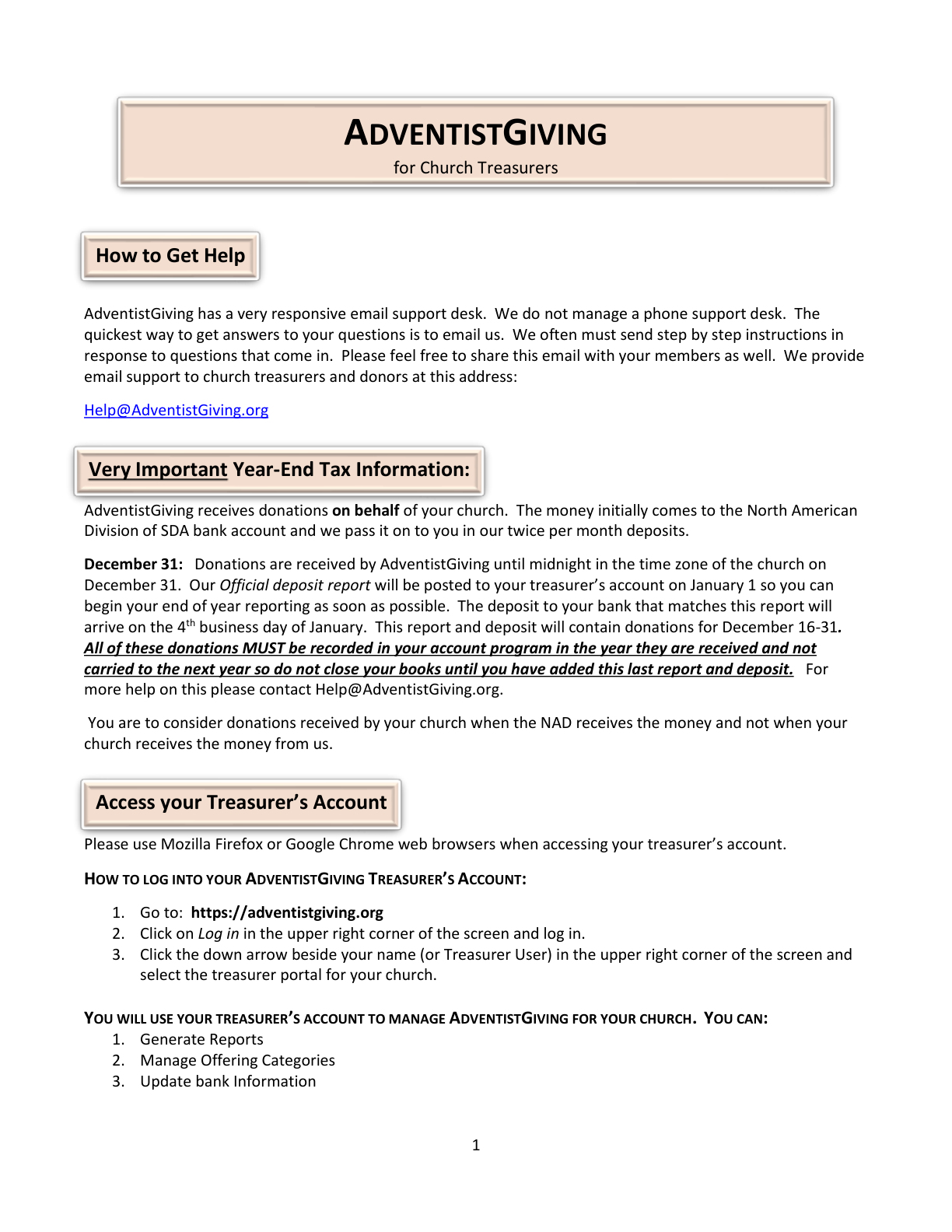 AdventistGiving instructions, page 1 of 4