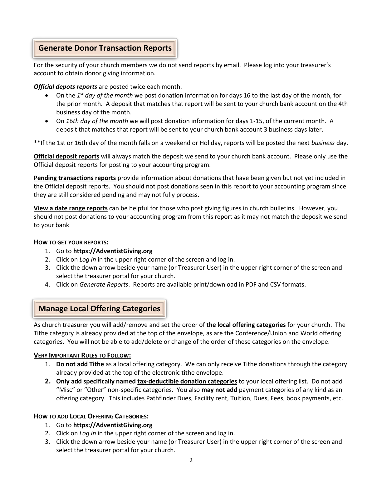 AdventistGiving instructions, page 2 of 4