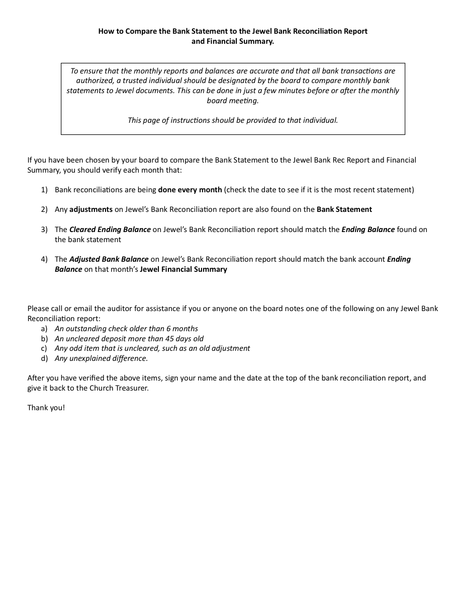 Preview of Bank Rec Comparison Form