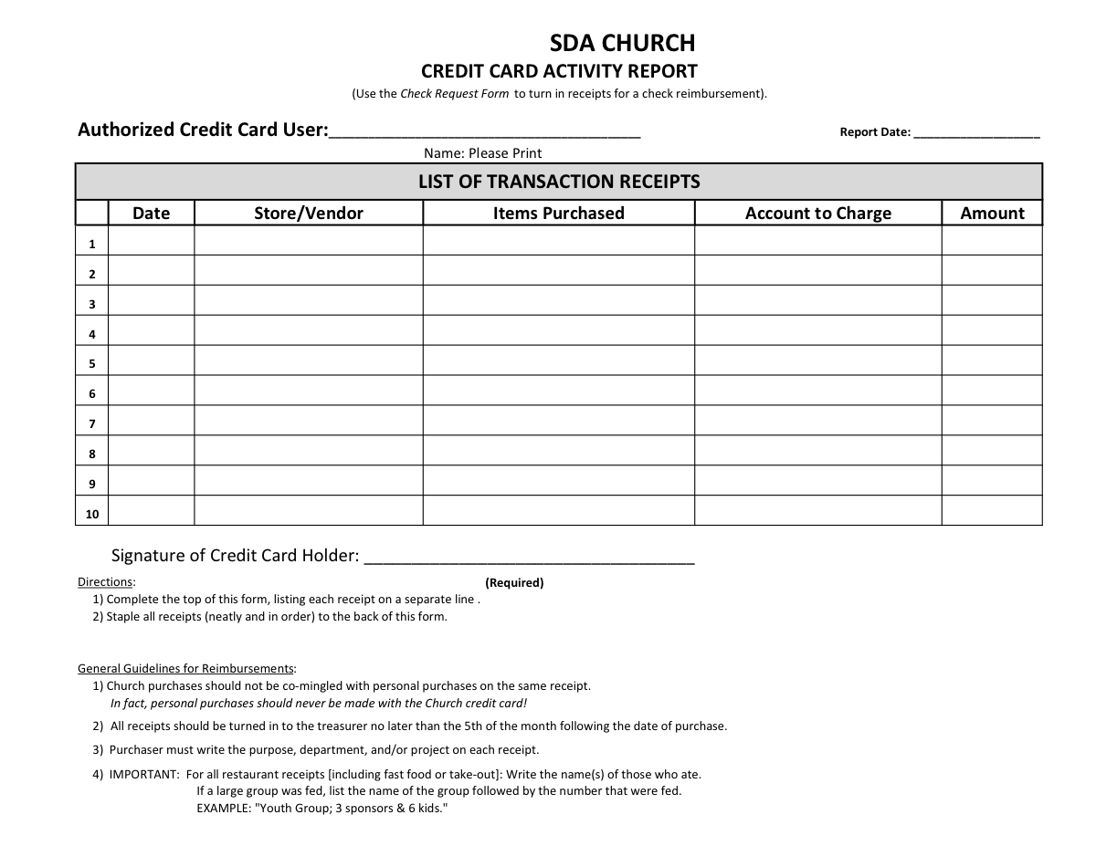 Preview of Credit Card Activity Report
