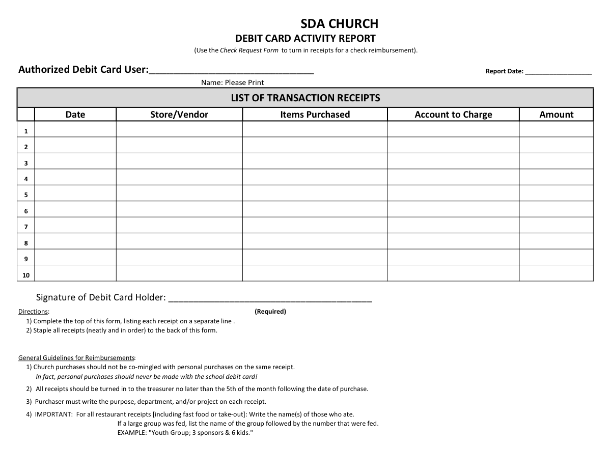 Preview of Debit Card Activity Report